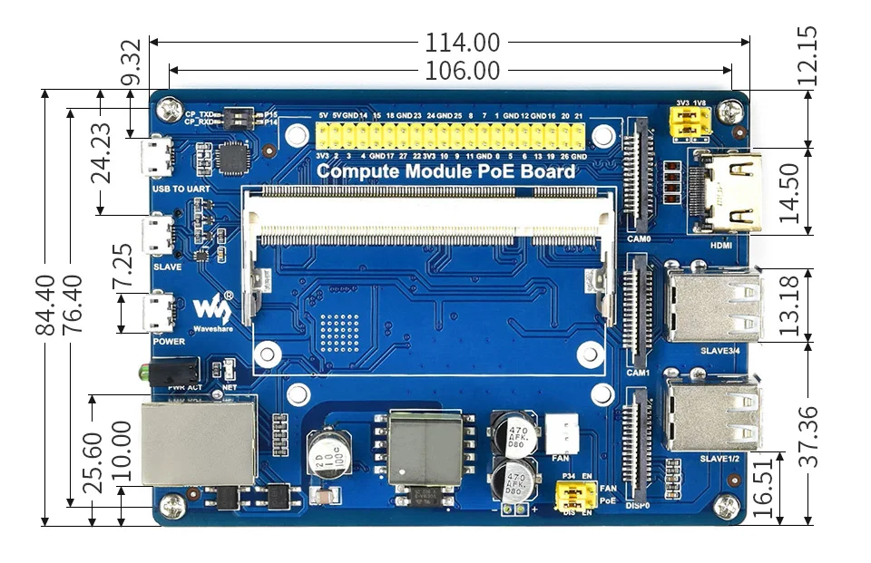 Raspberry Pi Compute Module 3 IO-Board mit PoE Ethernet 4x USB GPIO – Bild 6