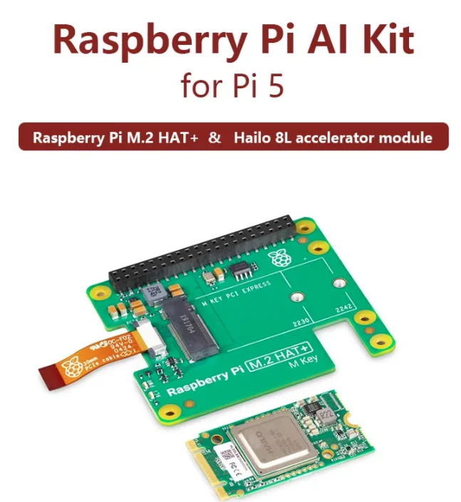 Raspberry Pi 5 AI-Kit mit M.2 HAT+ und Hailo-8L NPU-Beschleuniger für Edge-AI-Anwendungen