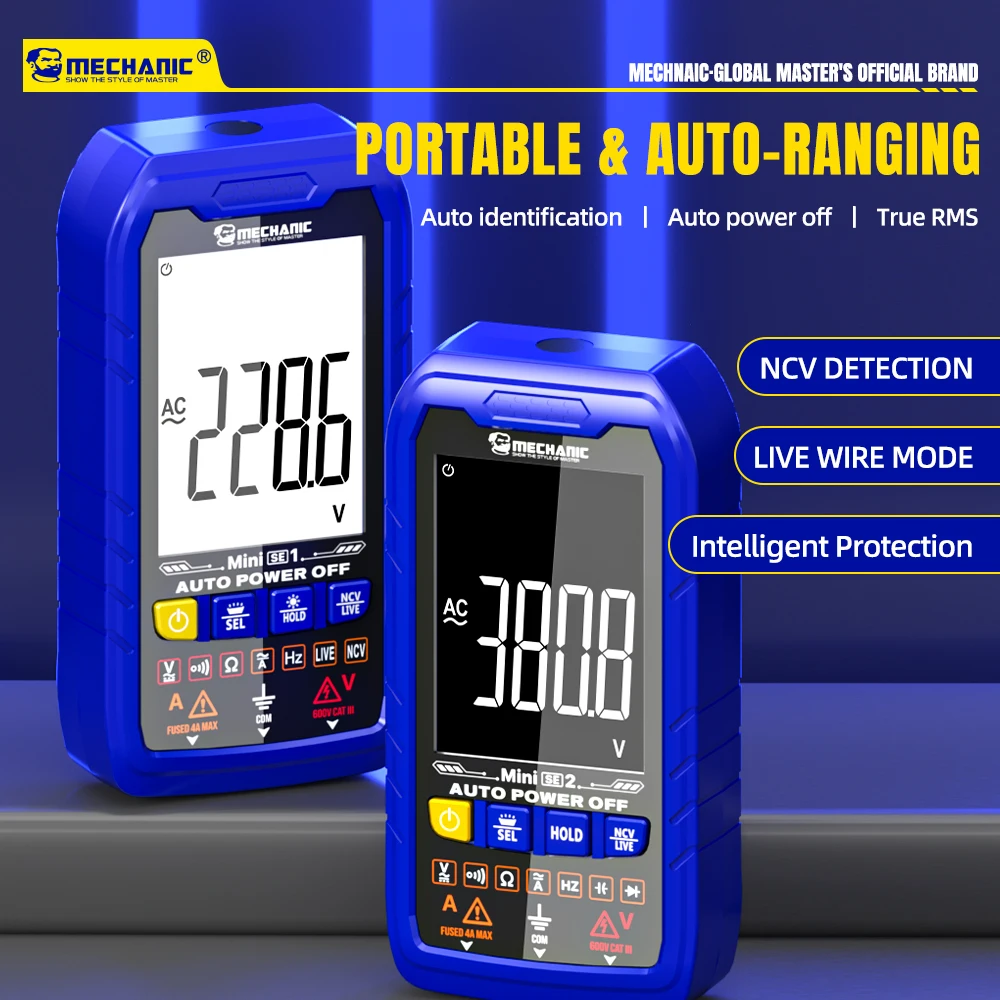MECHANIC Professionelle Mini Digitalmultimeter True RMS, AC/DC Spannung Strom Auto-Bereich, Kapazität