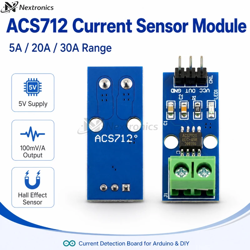 ACS712 5A/20A/30A Hall-Stromsensor-Modul, Strommessplatine für Arduino