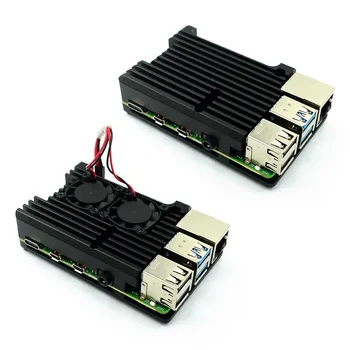 Raspberry Pi 4/3 Aluminiumgehäuse mit Dual-Lüfter, Metallgehäuse, schwarzes Gehäuse für RPI Raspberry Pi
