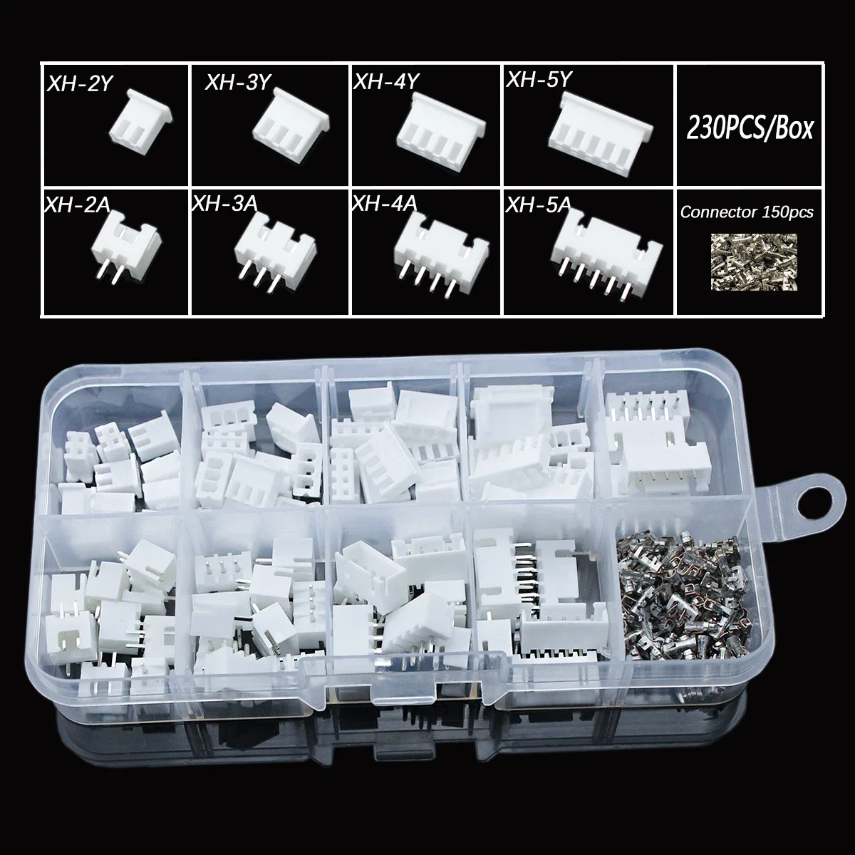 2/3/4/5P 2,54 mm Stecker- und Buchsenklemmen-Set, JST XH-2,54 Gehäuse für Stiftleisten, 4 (230 Stück)