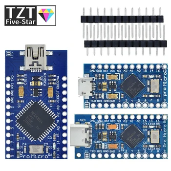TZT Pro Micro ATmega32U4 5V 16MHz Ersatz für ATmega328 für Arduino Pro Mini mit 2-reihigem Pin-Header