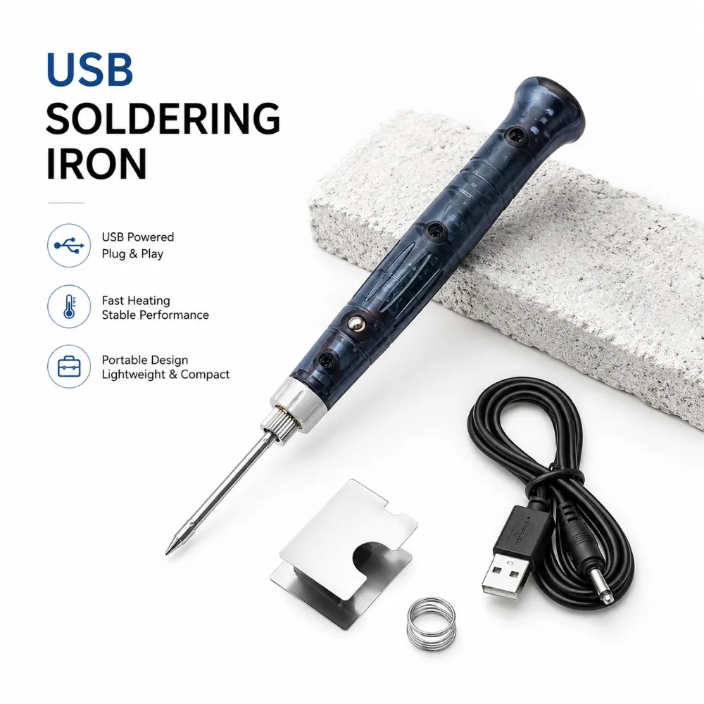5V 8W USB-Lötkolben-Set mit Einstellbarer Temperatur, Tragbares Schweißwerkzeug mit Ständer und Lötdraht