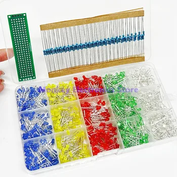 3 mm LED-Lichtdiode, F3-Komponente, rot, grün, gelb, weiß, blau, 200 Stück pro 0,25 W, 220R-Widerstand, 100