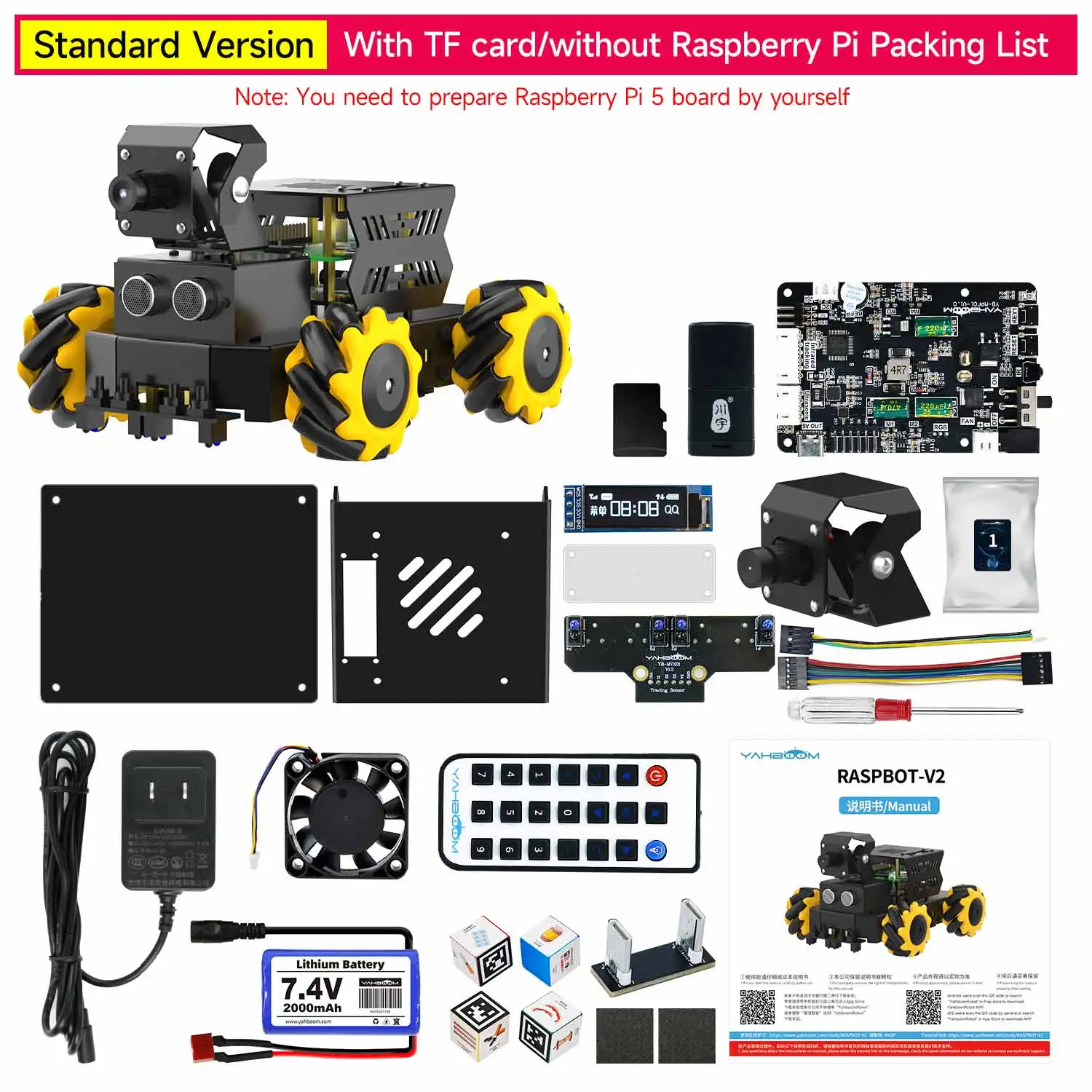 Raspberry Pi 5 4WD Mecanum Roboterauto AI Großes Modell mit Kamera DIY pädagogisches ROS2-Humble