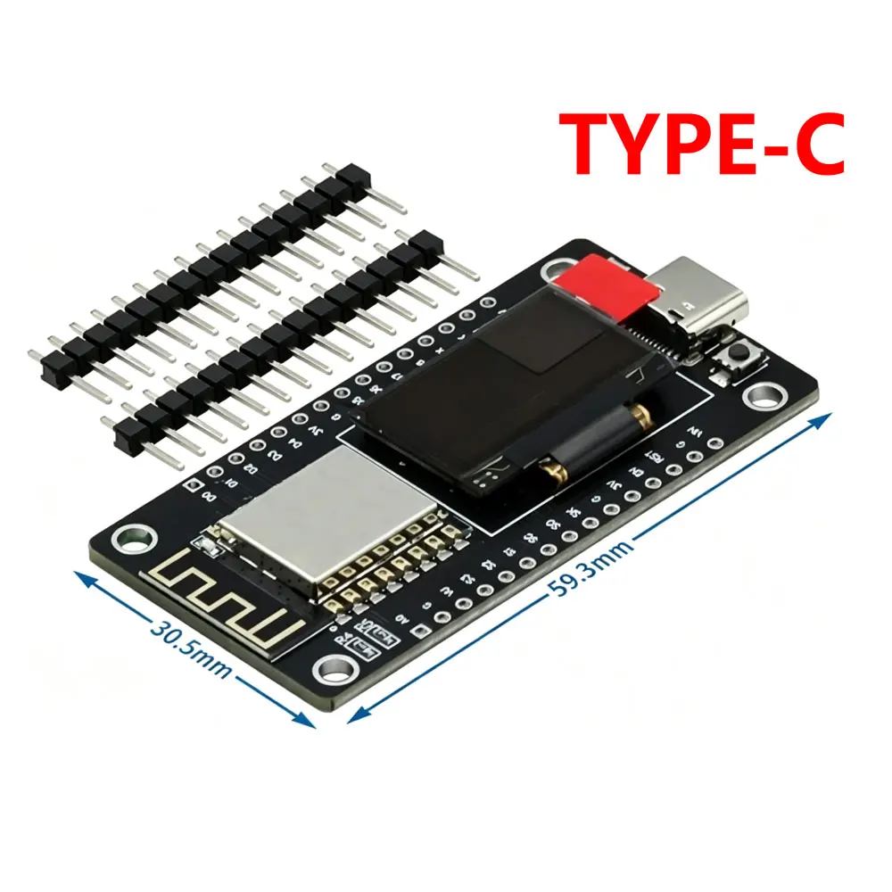 NodeMCU ESP8266 Entwicklungsboard mit 0,96-Zoll-OLED-Display, CH340G ESP-12F WiFi-Modul, TYPE-C USB