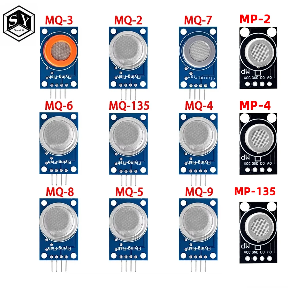 Gasdetektionssensor-Modul MQ-2 MQ-3 MQ-4 MQ-5 MQ-6 MQ-7 MQ-8 MQ-9 MQ-135 MP-2 MP-4 MP-135 Gassensor-Modul