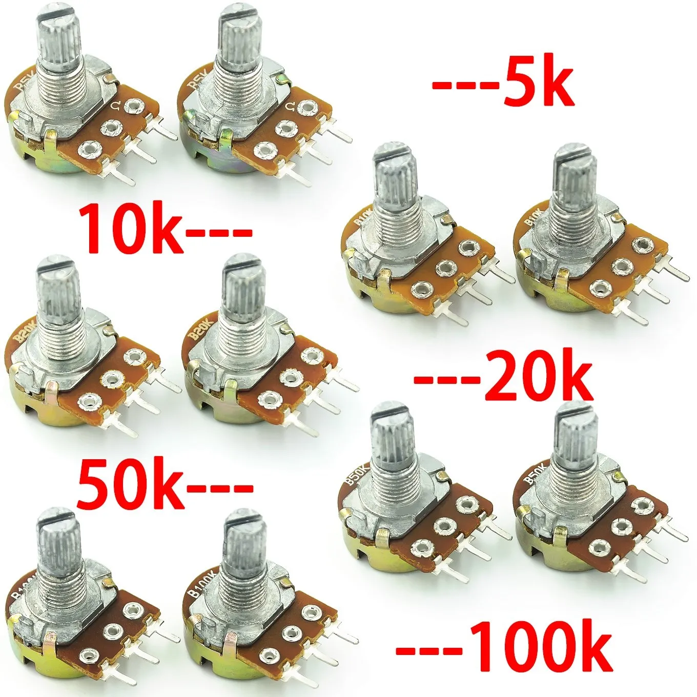 Wh148 5k 10k 20k 50k 100k Linear potentiometer 15mm Welle (10 Stück)