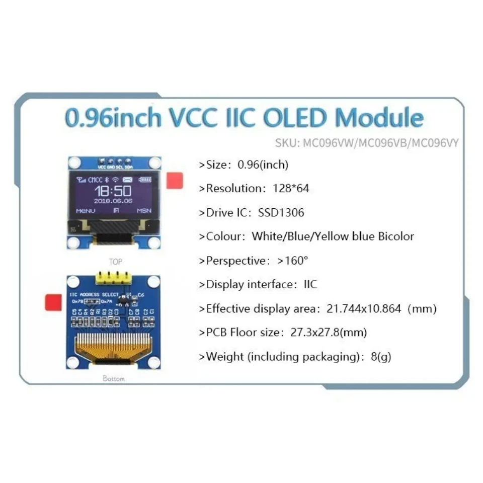 OLED 0,91 Zoll/0,96 Zoll/1,3 Zoll OLED-Displaymodul IIC I2C SPI 128X64 – Bild 3