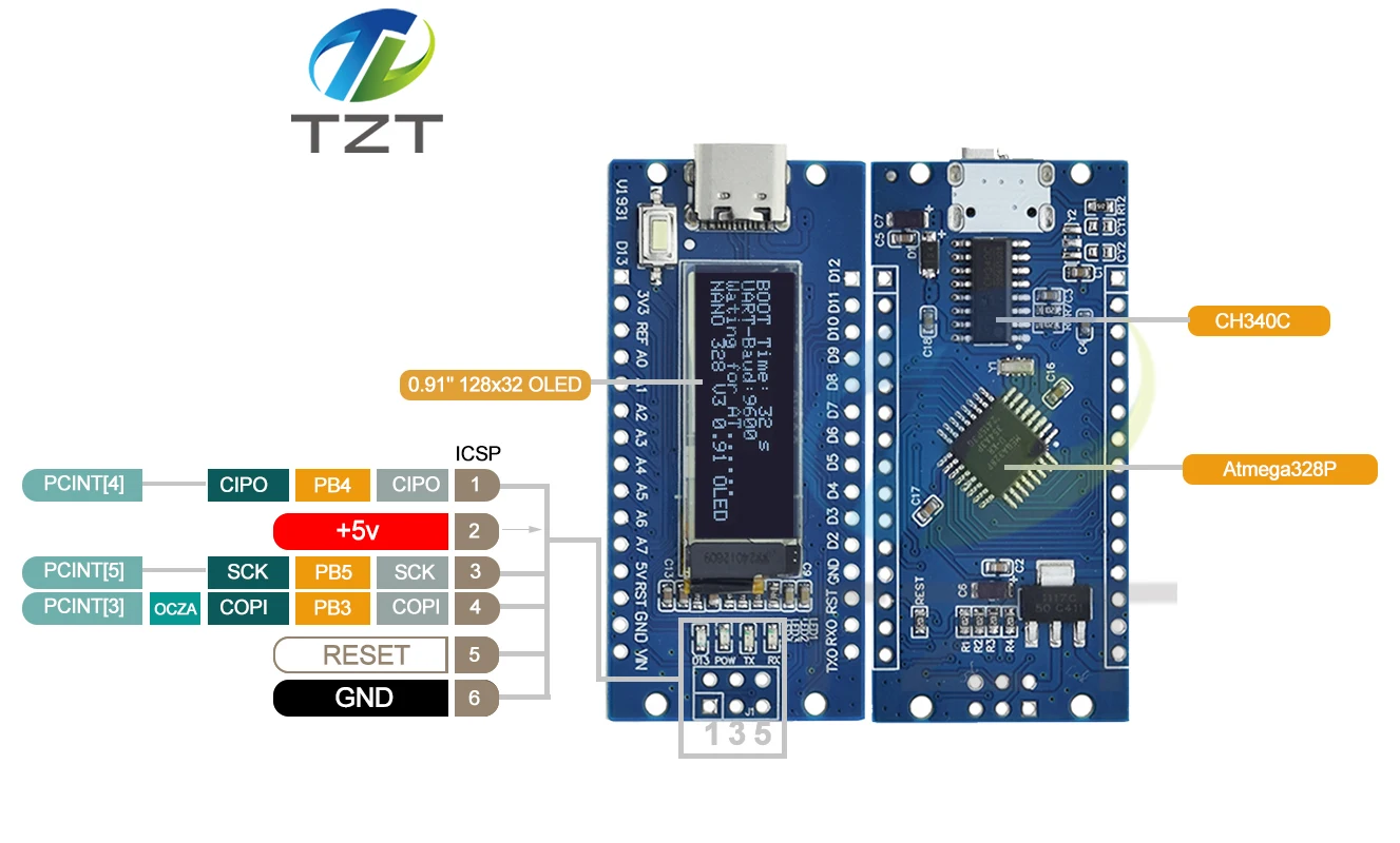 Nano V3.0 Atmega328P Ch340C Eingebautes 0,91-Zoll-OLED-Display – Bild 6