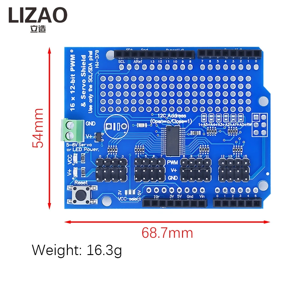 LIZAO 16-Kanal PCA9685 12-Bit PWM Servo-Motortreiber I2C – Bild 5