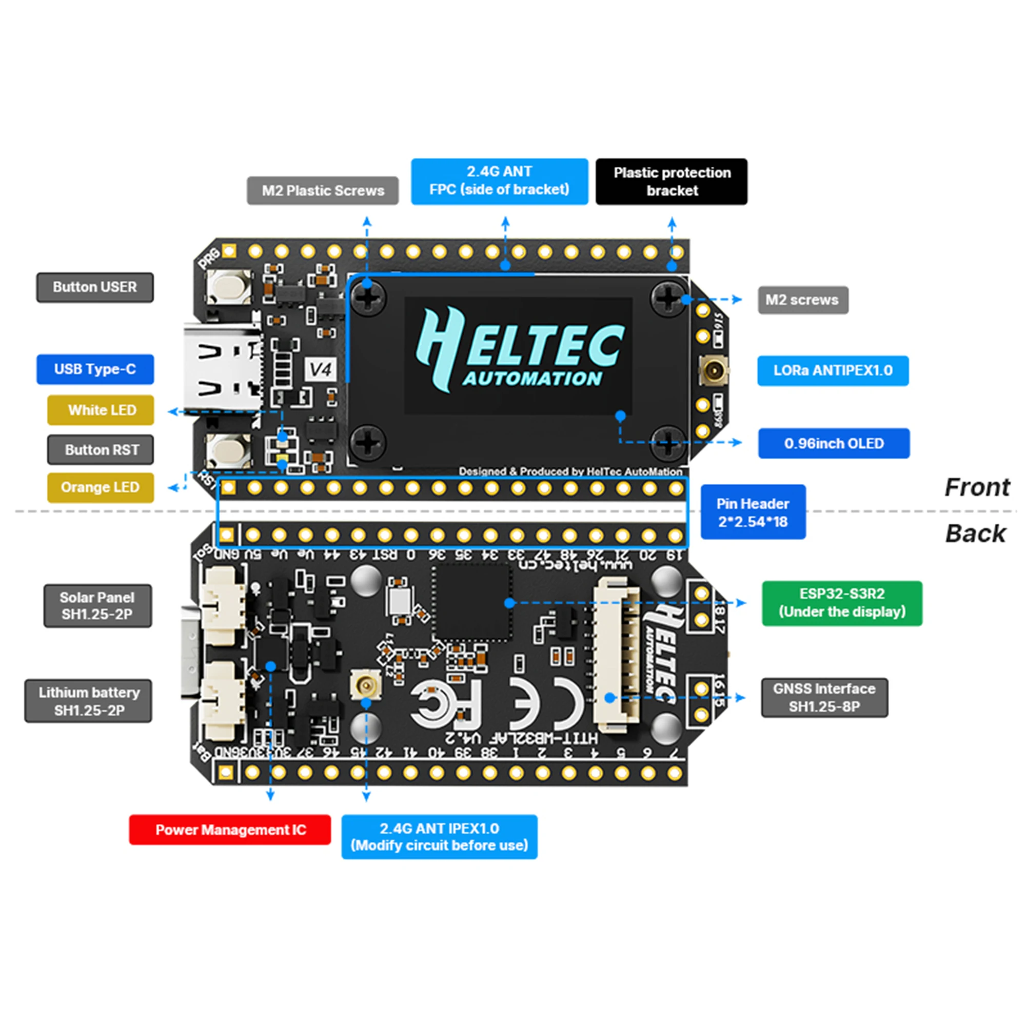 Heltec V4 OLED Solarbetriebenes LoRa 32 Entwicklungsboard ESP32-S3 – Bild 4