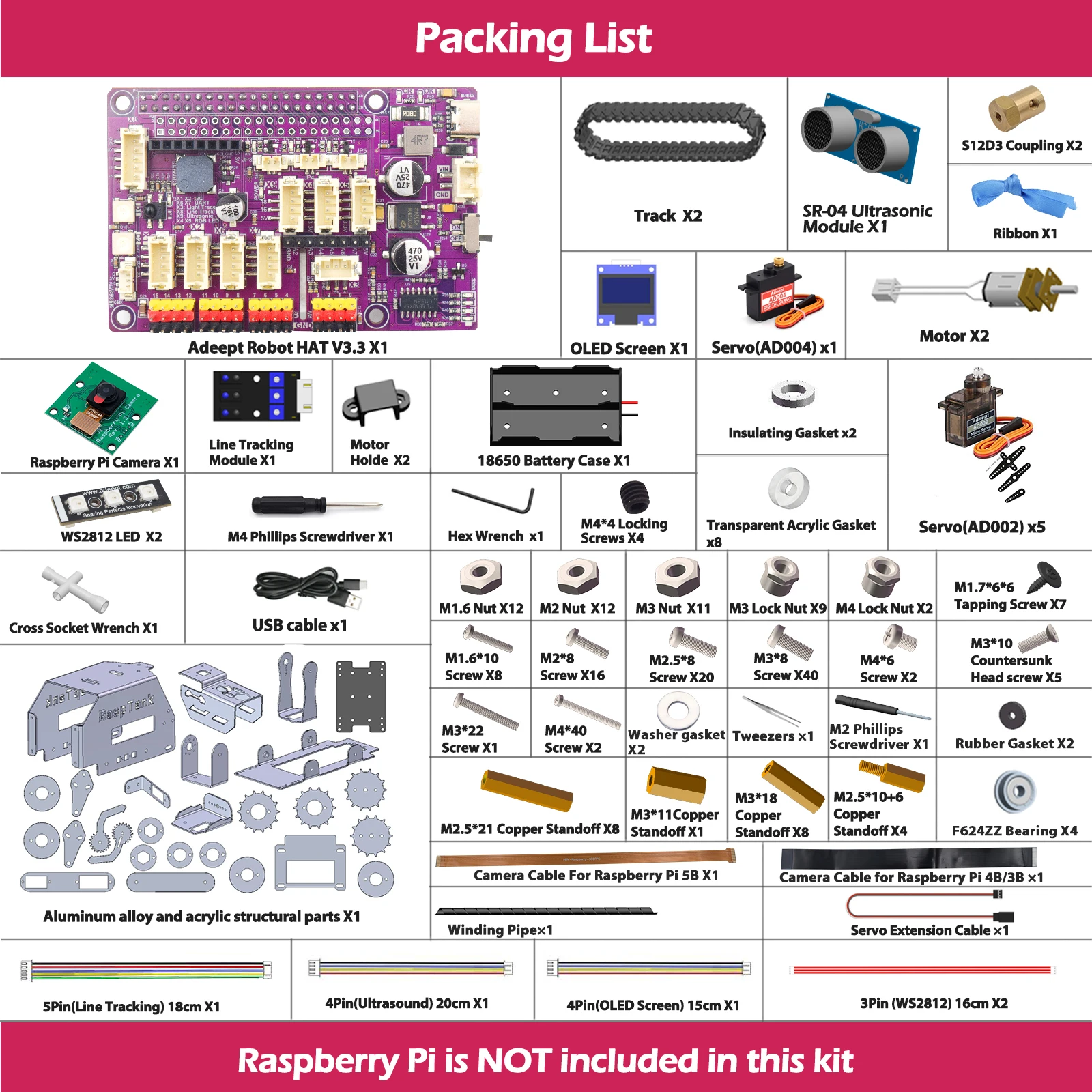 Adeept RaspTank Metal Smart Robot Car Kit für Raspberry Pi 5/4B/3B/3B+ – Bild 2