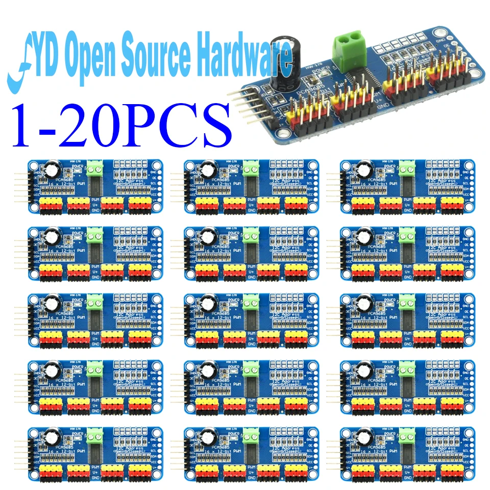 PCA9685 16-Kanal 12-Bit PWM Servo Treiber I2C Modul für Arduino Raspberry Pi - 40-1000Hz, 5-10V
