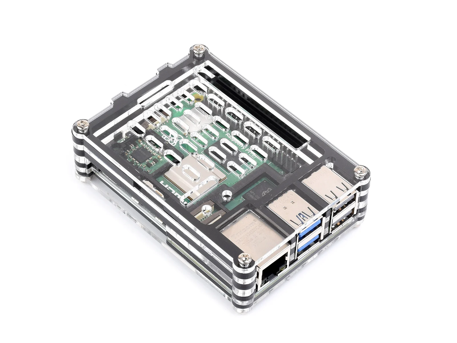 Waveshare Raspberry Pi 5-GehäuseTransparentes und schwarzes Acrylgehäuse für Raspberry Pi 5, unterstützt die