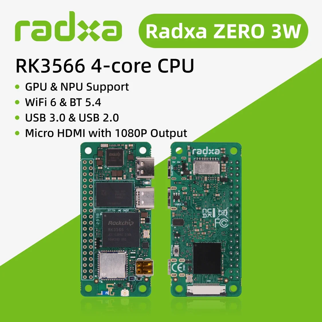 BoMaSRadxa ZERO 3W RK3566 4-Kern-CPU SBC, GPU, NPU, HDMI – Bild 2