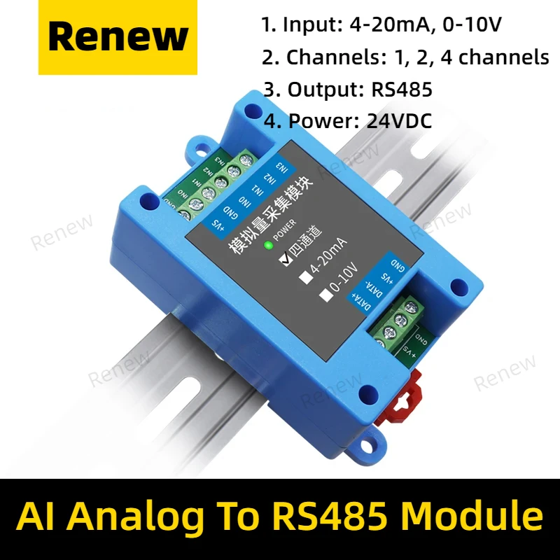 Ai Isoliertes Rs485-Datenerfassungsmodul, 4 Kanäle, Modbus-Rtu-Kommunikationskonverter, 0-10 V