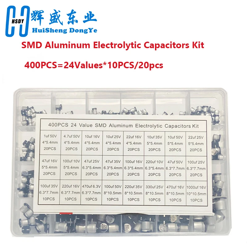 Aluminium-Elektrolytkondensatoren SMD-Sortiment-Kit 400 Stück 24 Werte – Bild 3