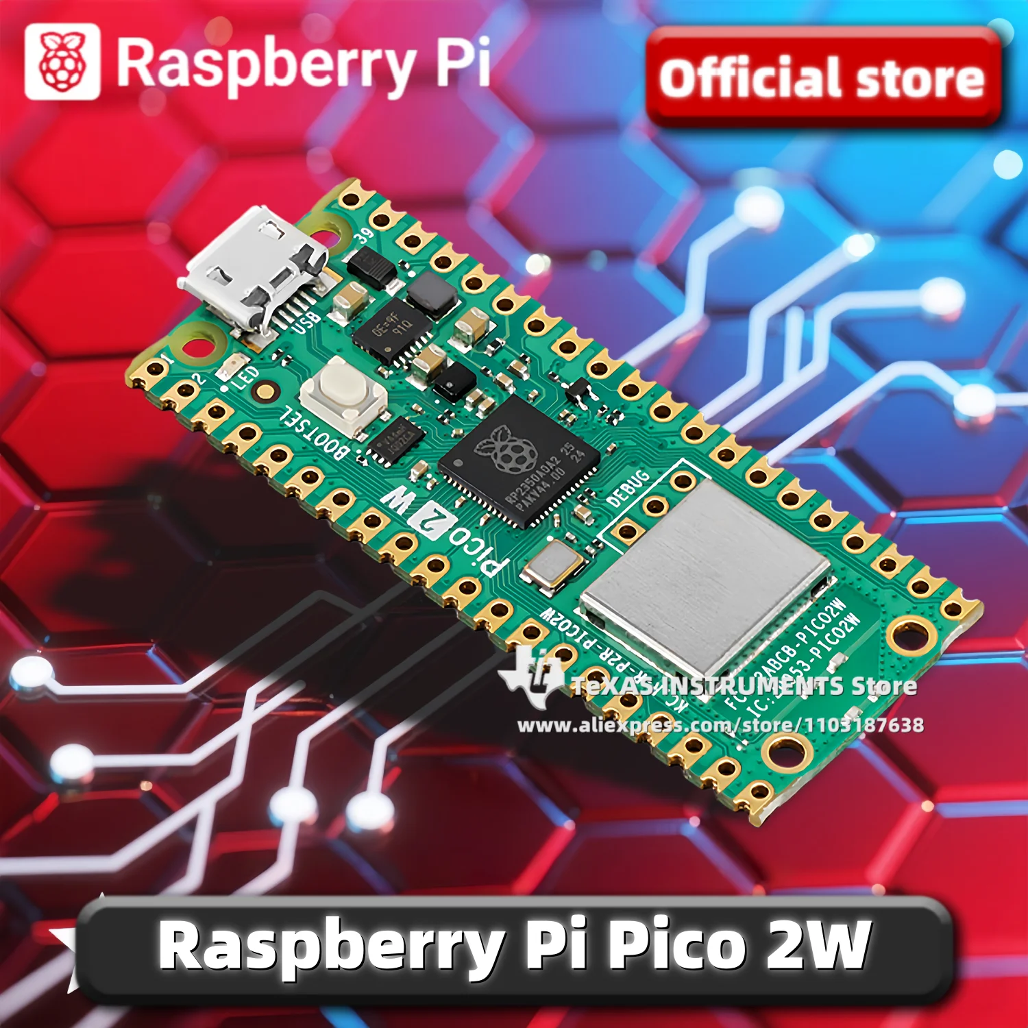 【TI Official】Raspberry Pi Pico 2W mit Header Dual Arm Cortex-M33 oder Dual Hazard3 RISC-V Prozessoren @ 150