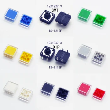 12x12x10mm Taktschalter mit Kunststoffkappen Momentary Tactile 4PIN SMT DIP Push Button Switch (10 Stück)
