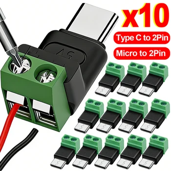 Typ C/Micro-Buchse auf 2-Pin-Klemmenblock, lötfreier Ladeanschluss, 5V USB-C-Schraubklemmen, lötfreier