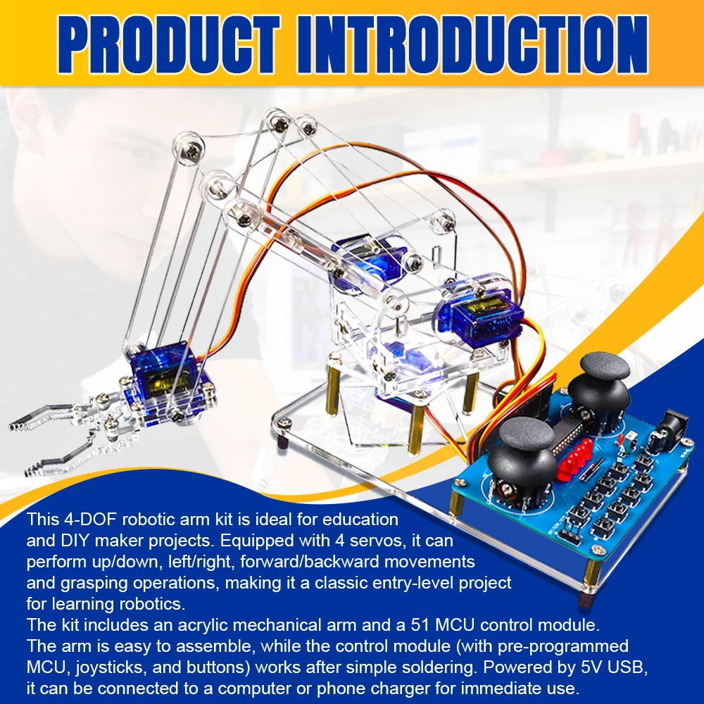 4DOF Acryl-Roboterarm-Klauenbaugruppe, DIY-Elektronik-Kit – Bild 4