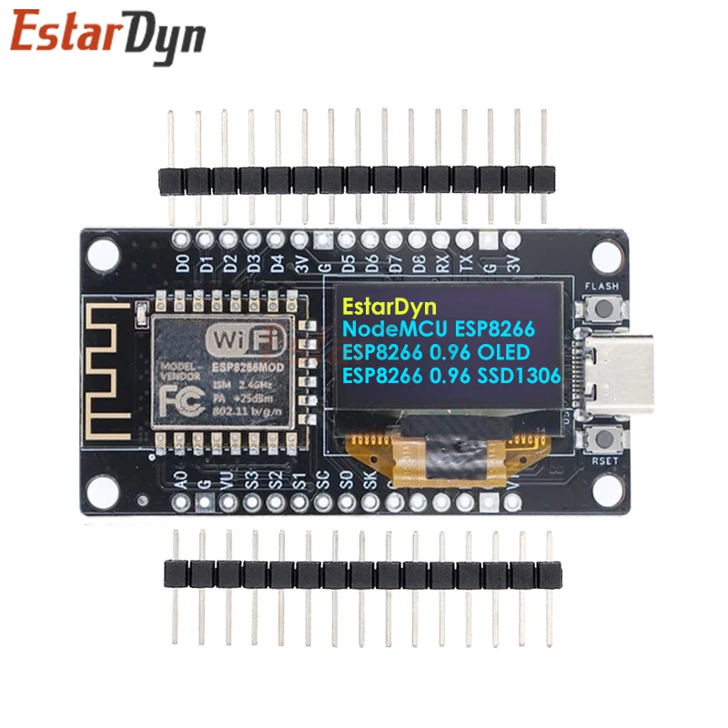 NodeMCU ESP8266 V3 Entwicklungsboard mit 0,96 Zoll OLED-Display CH340 ESP-12F WiFi-Modul TYPE-C USB