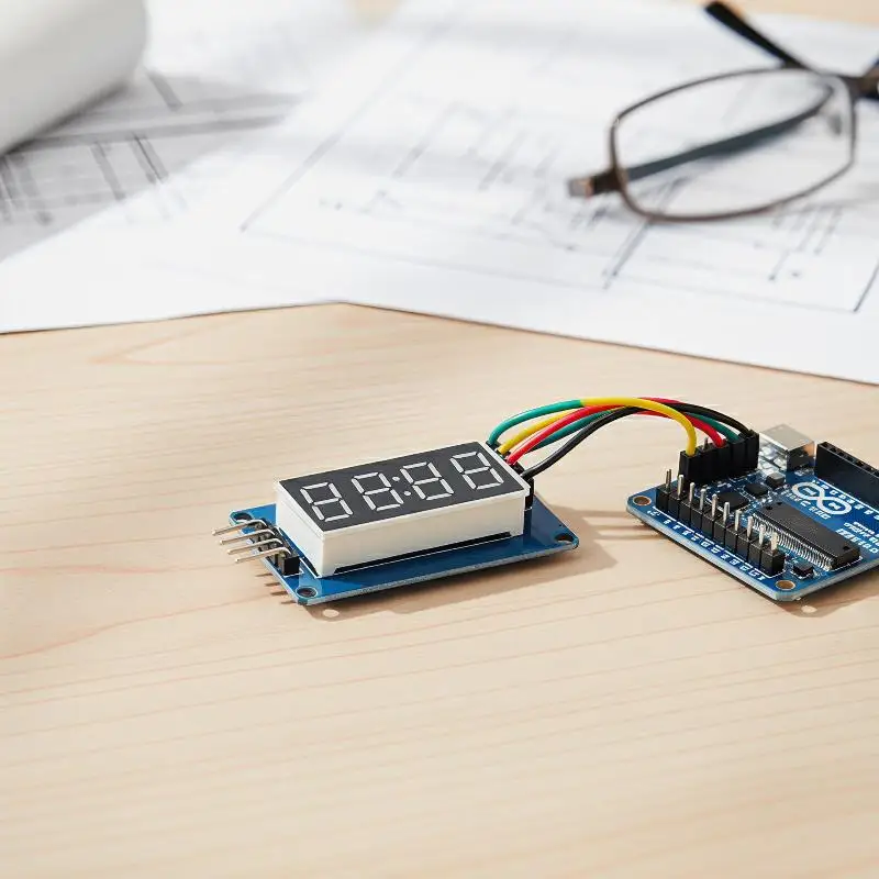 TM1637 4-Bit-Digital-LED-Anzeigemodul für 7-Segment-0,36-Zoll-Uhr, Rote Anodenröhre