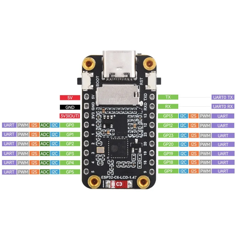 ESP32-C6 Entwicklungsboard mit 1,47-Zoll LCD-Display, Integriertem – Bild 2