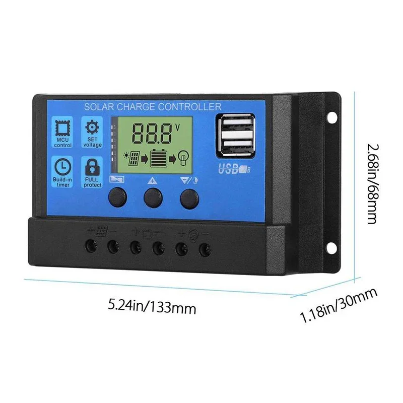 Solarladeregler 10A 20A 30A bis 100A LCD-Display Dual USB Port Auto – Bild 3