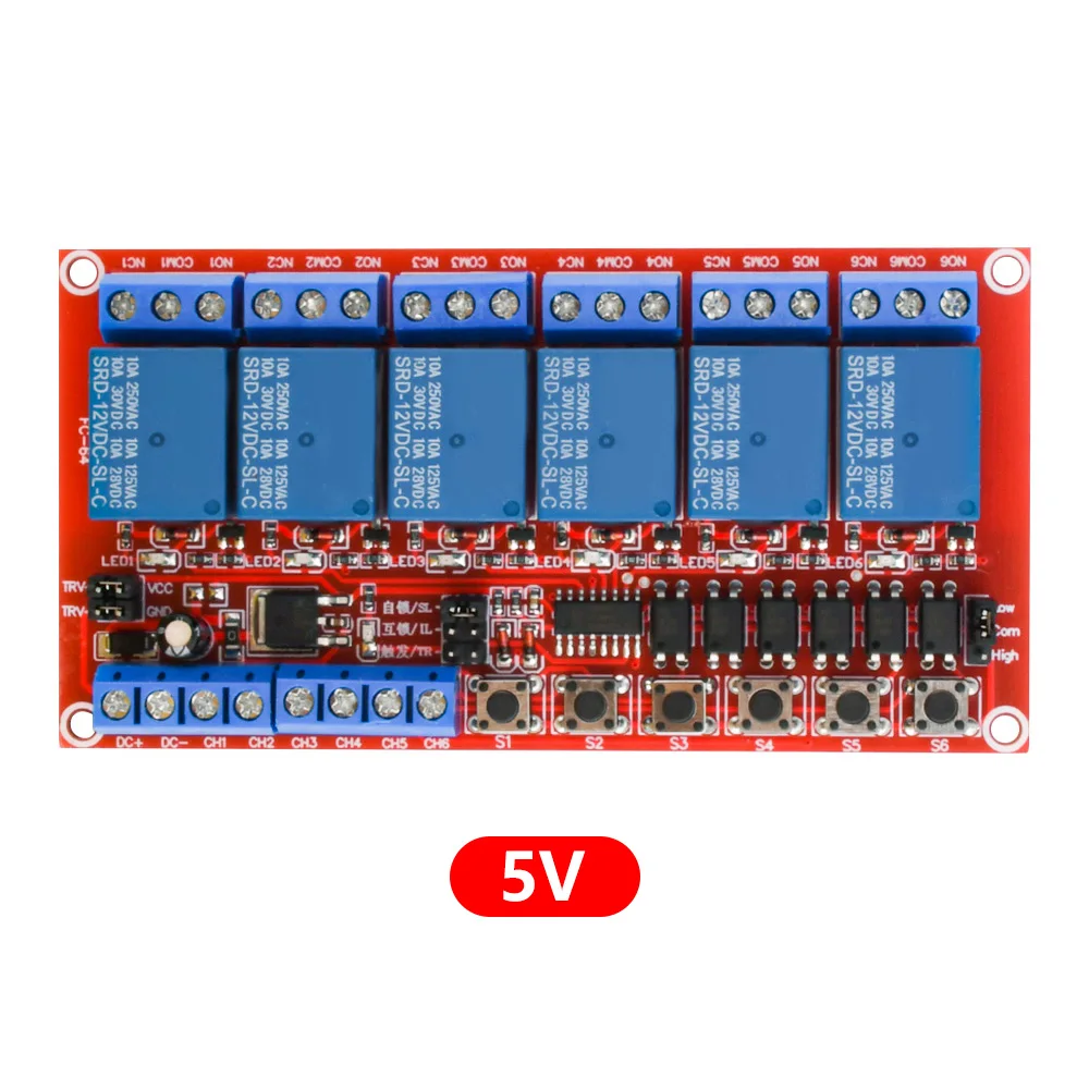 Relaismodul 6-Kanal 5V 12V 24V Relaismodul-Board Shield mit Optokoppler, unterstützt High