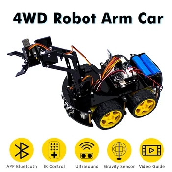 Mechanisches 4WD-Roboterarm-Auto-Set für Arduino, intelligentes Roboter-Auto-Set zum Lernen, Bildung