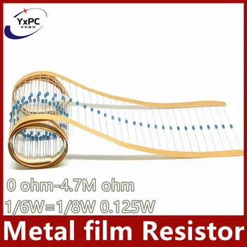 Metall film Resistor1/8W 1/6W 0,125 W 1% 0R ~ 4,7 M 0R 3,3 R 10R 18R 47R 68R 110R 150R 180R 1K 4,7 (100 Stück)