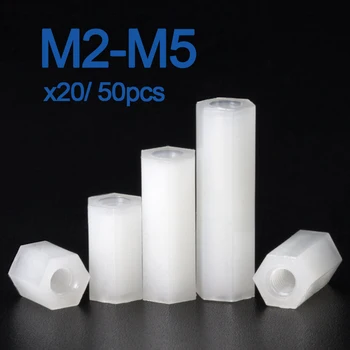 Weiße Nylon-Sechskant-Abstandshalter, Buchse auf Buchse, M2, M2,5, M3, M4*L, Länge 5-50 mm