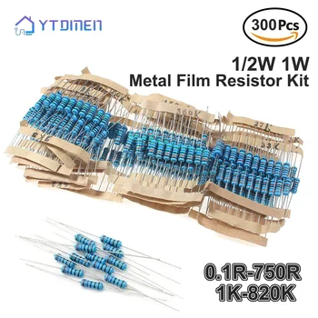 Metallfilm-Widerstandsset 1/2W 1W 30 Werte 0,1R~750R 1K~820K Hochpräzises 1% Sortiment-Kit (300 Stück)