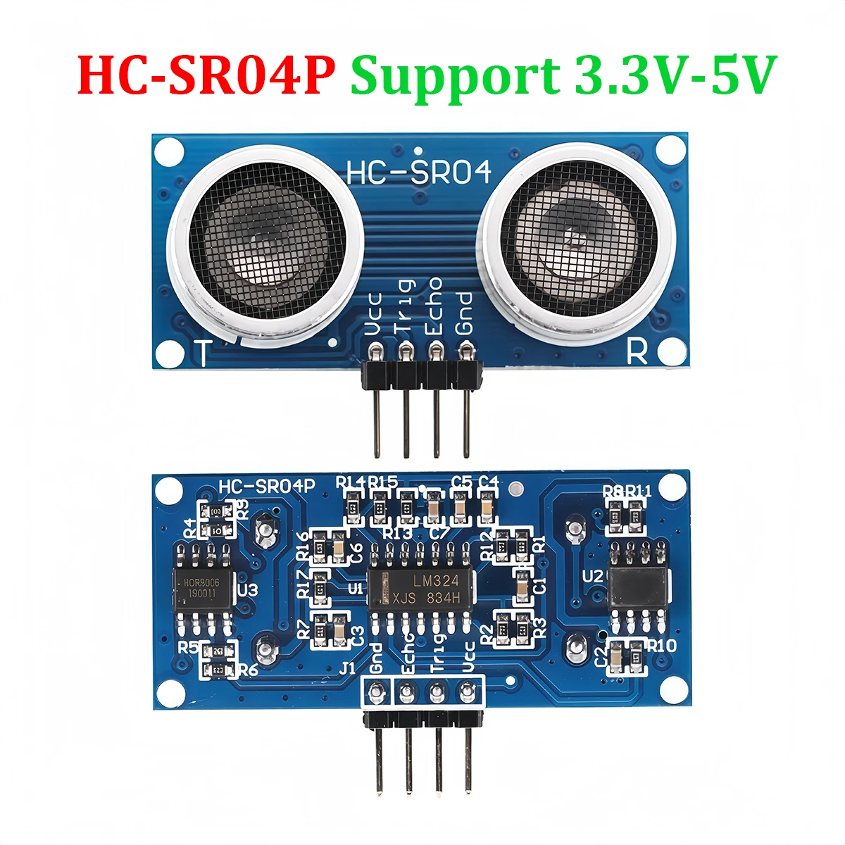 Ultraschallsensor HC-SR04 HCSR04P HC SR04+ zur Messung der Ultraschallwellenlänge, Entfernungsmessmodul HCSR04