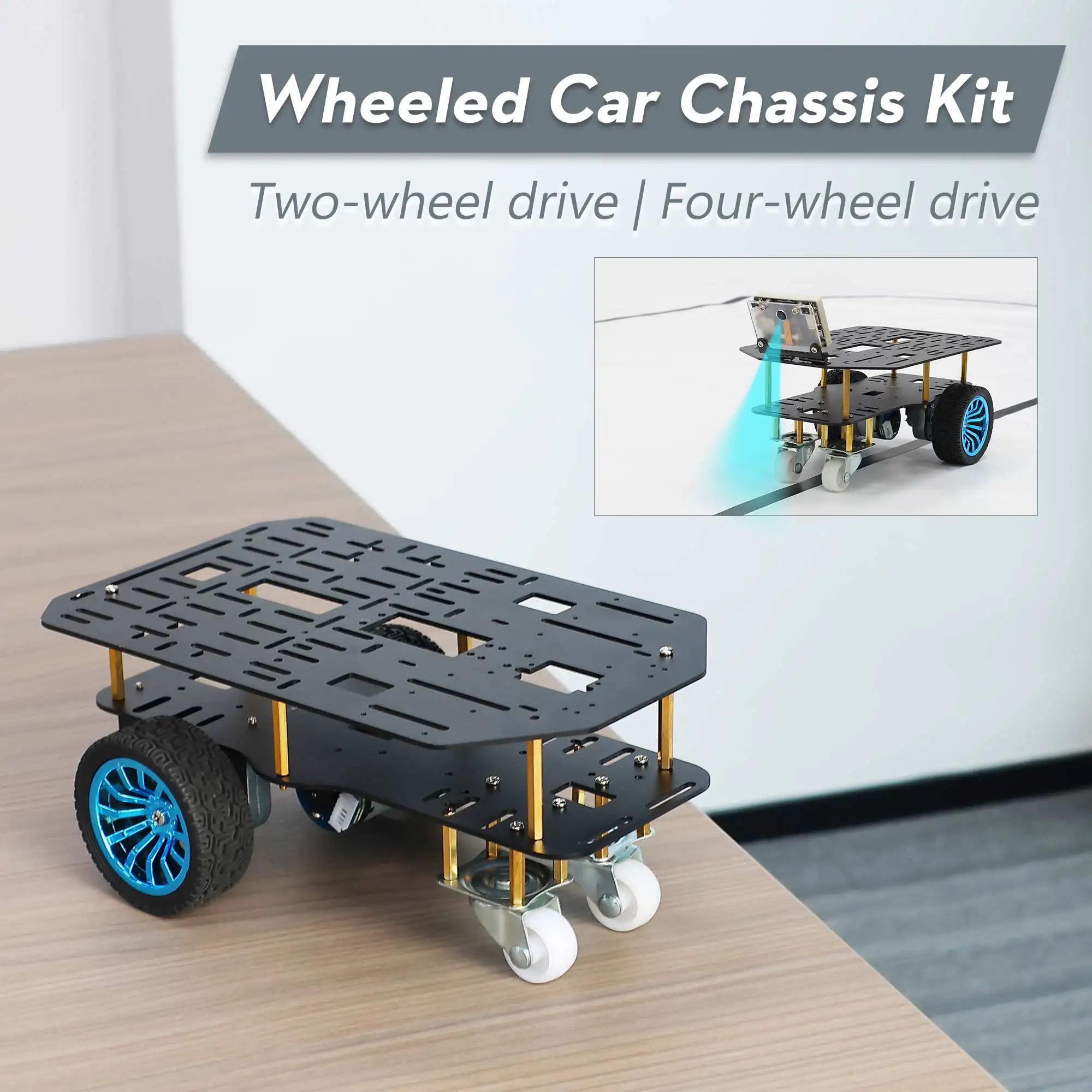 Mini-Smart-Roboter-Auto-Chassis, Rad-Aluminiumlegierungs-Kit mit 65 mm Gummireifen, L-Typ 520-Motoren für die