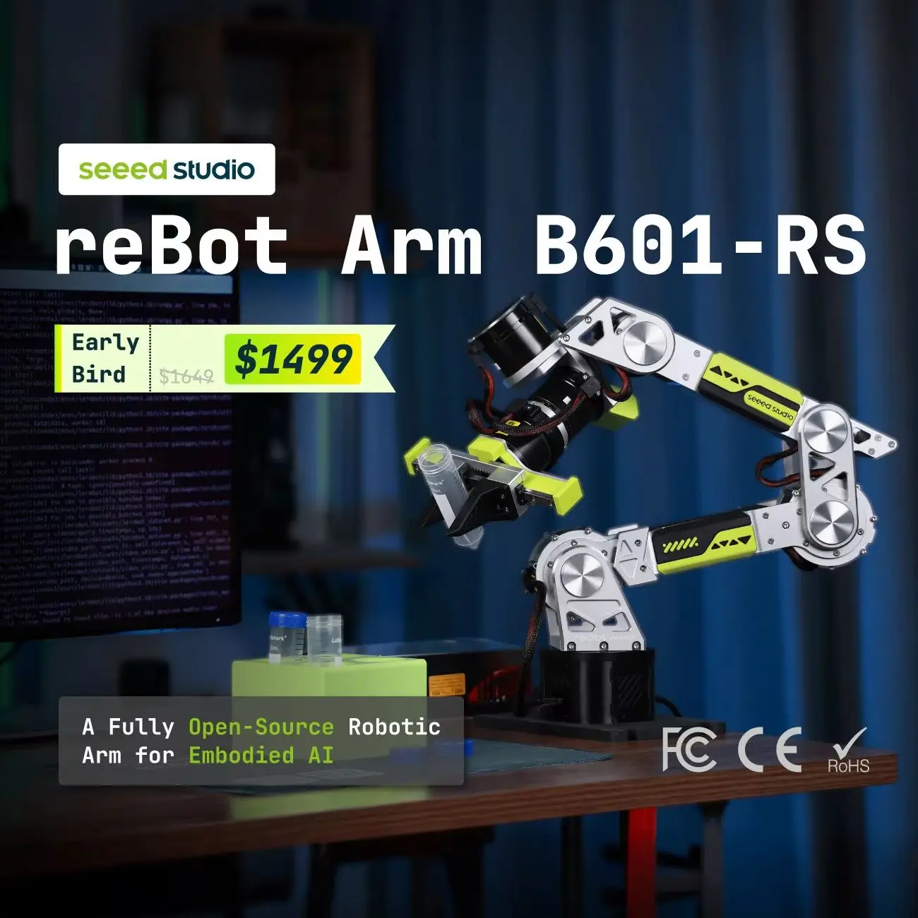ReBot Arm B601-RS 6+1DOF Open-Source-Roboterarm-Kit mit Greifer ROS1/ROS2 Python SDK für Physikalisches
