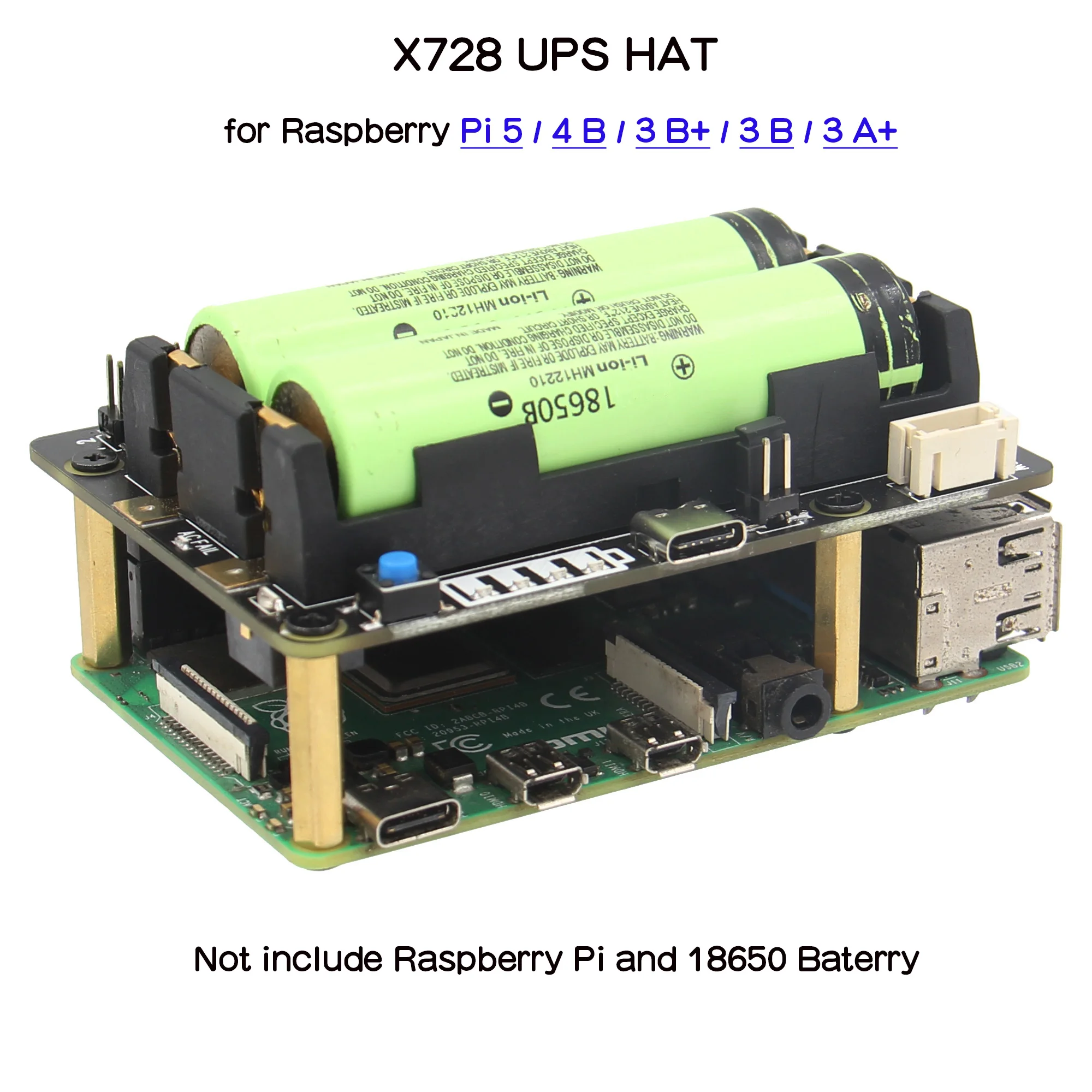 Raspberry Pi USV HAT, X728 V2.5 Power Mangement Board für Raspberry Pi 5/4B/3B+/3B