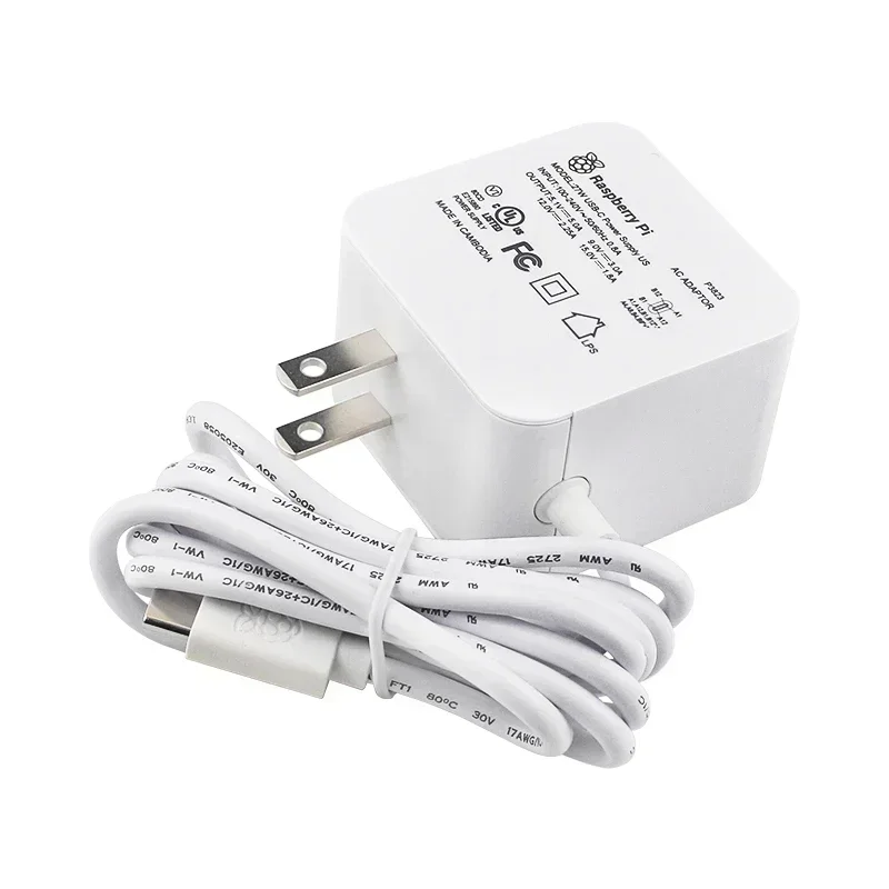 Raspberry Pi 27W USB-C Netzteil Weiß US/EU, unterstützt 5.1V 5A PD-Standard