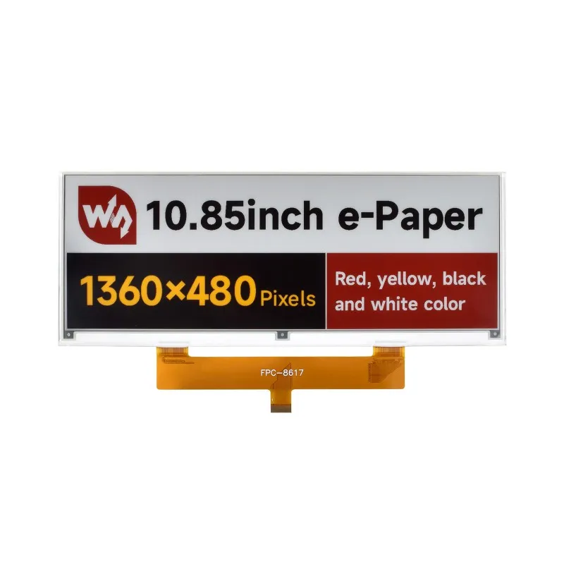 Waveshare 10,85-Zoll E-Paper-Display (G), E-Ink-Display, 1360x480, Rot/Gelb/Schwarz/Weiß, SPI-Schnittstelle