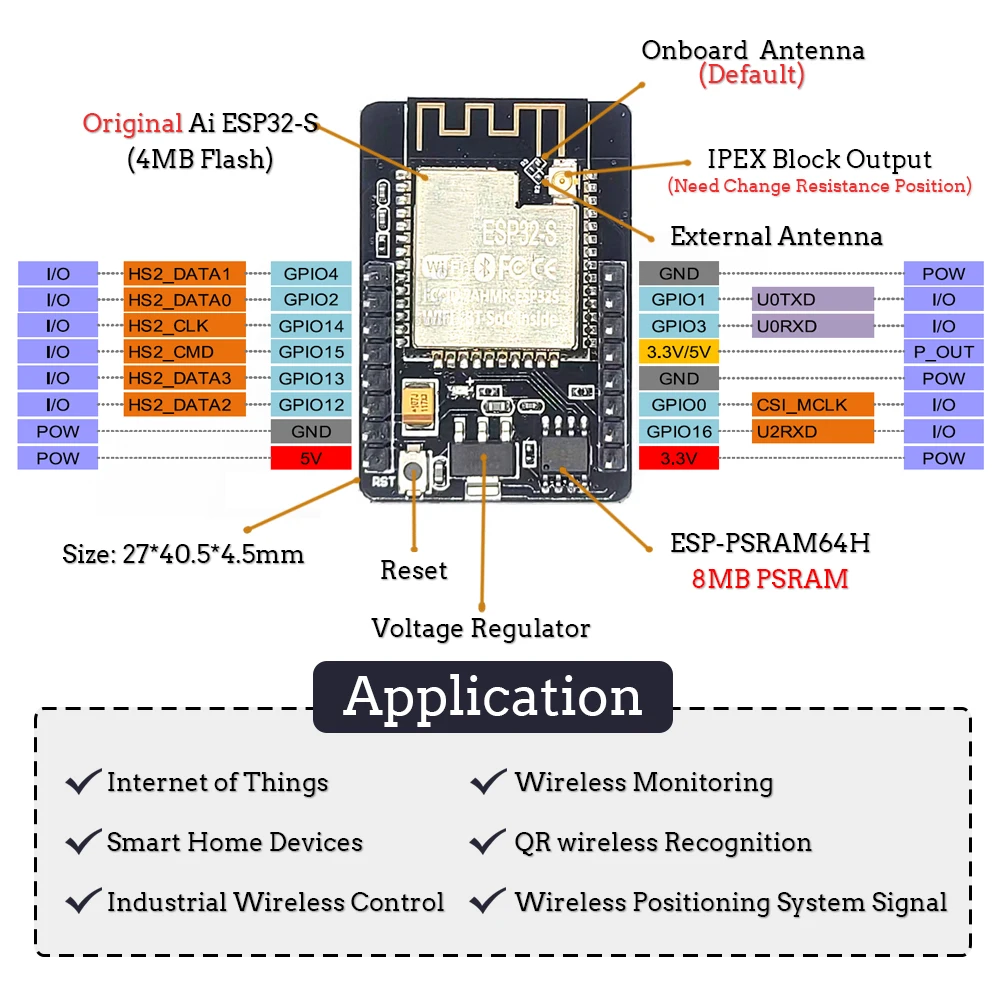 ESP32-CAM Kameramodul-Kit 2,4 GHz WLAN Bluetooth 8MB PSRAM OV2640 – Bild 3