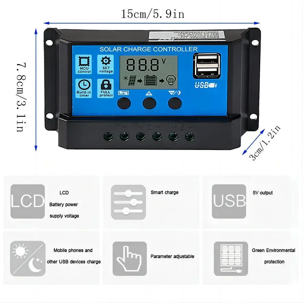 Solarladeregler 12V 24V PWM MPPT 10A 20A 30A Autobatterie-Laderegler – Bild 5