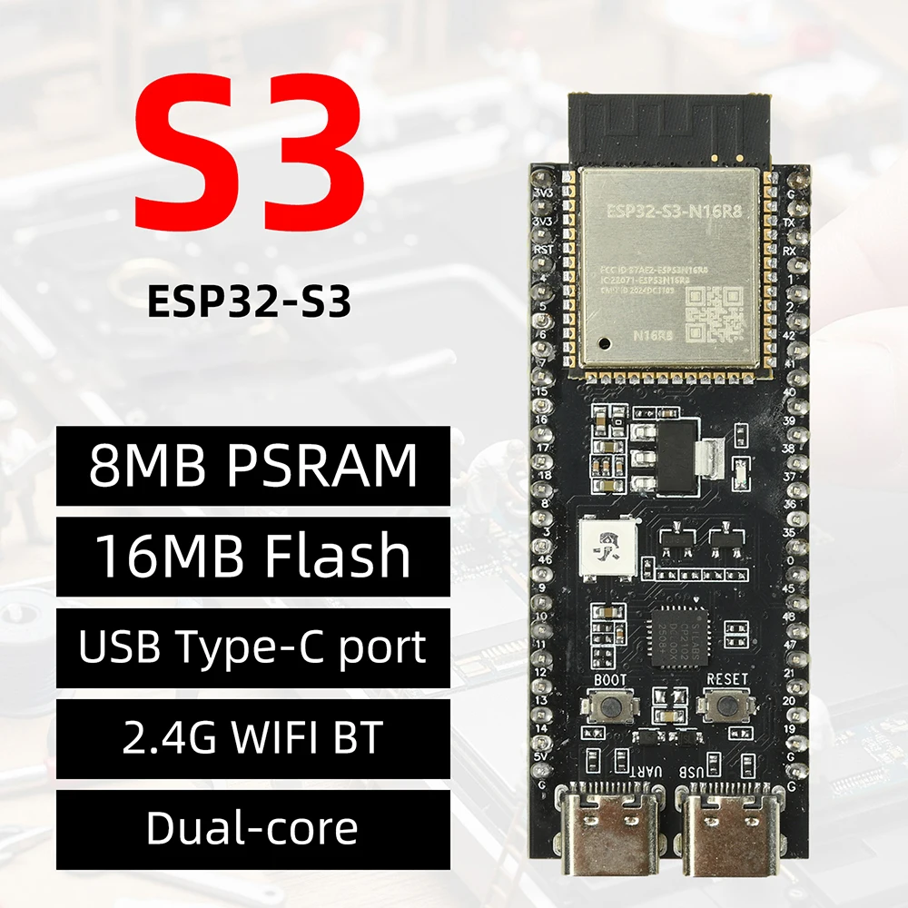 ESP32-S3-DevKitC-1 Entwicklungsboard BT 2.4G WLAN-Modul für Arduino 8MB PSRAM 16MB FLASH N16R8 44Pin CP2102