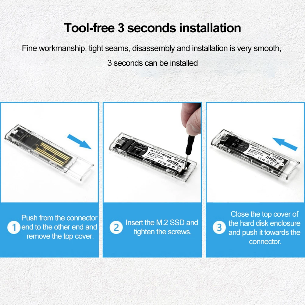 M.2 SATA NVME zu USB3.0 Festplattengehäuse Transparentes USB Typ C – Bild 3