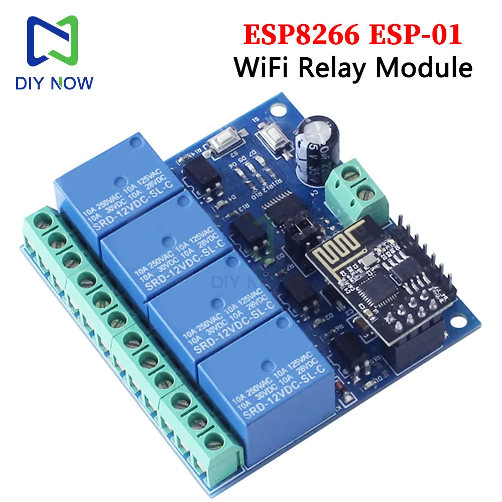 ESP8266 ESP-01 4-Wege-WiFi-Relaismodul 12V IoT Smart Home Fernbedienungsschalter WIFI Wireless-Modul Handy-APP