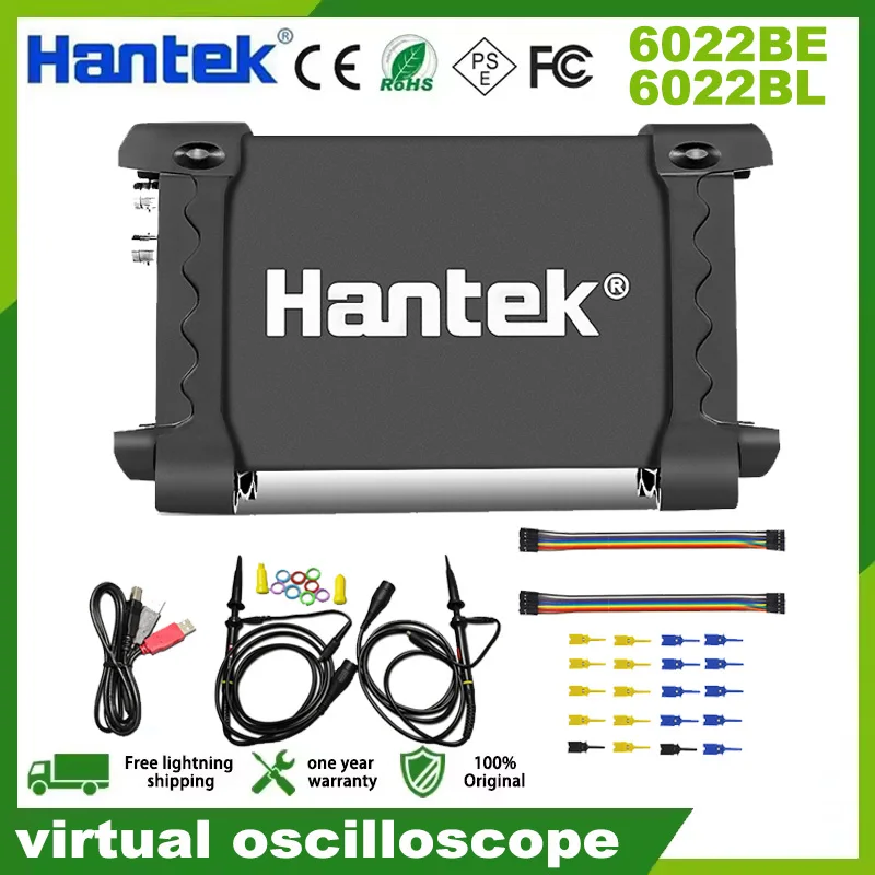 Hantek Tragbares PC-USB-Digital-Oszilloskop 2-Kanal 6022BE 20MHz 48MSa/s 6022BL + 16-Kanal-Logikanalysator