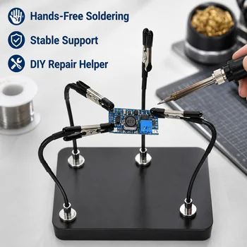Dritte Hand zum Löten, 4-teiliger flexibler Arm mit magnetischer Basis, Krokodilklemmen, Leiterplattenhalter