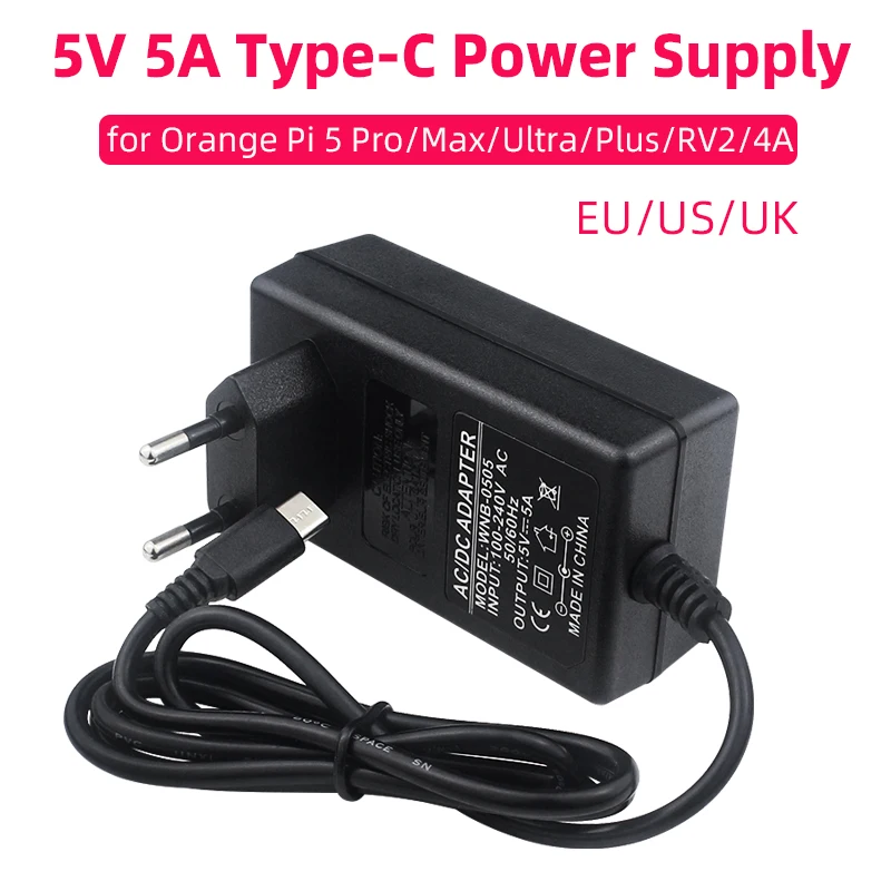 Orange Pi 5V 5A Netzteil Typ-C-Schnittstelle 100-240V Eingang EU US UK Stecker für Orange Pi 5 Plus / Pro